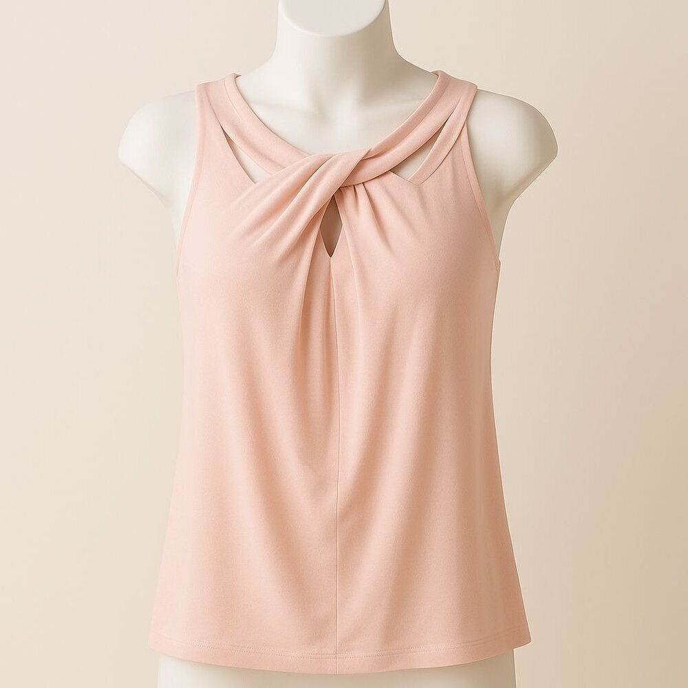 Nine West ✦ Twist-Front Blouse ✦ Light Pink Sleeveless Rayon Blend Pullover S